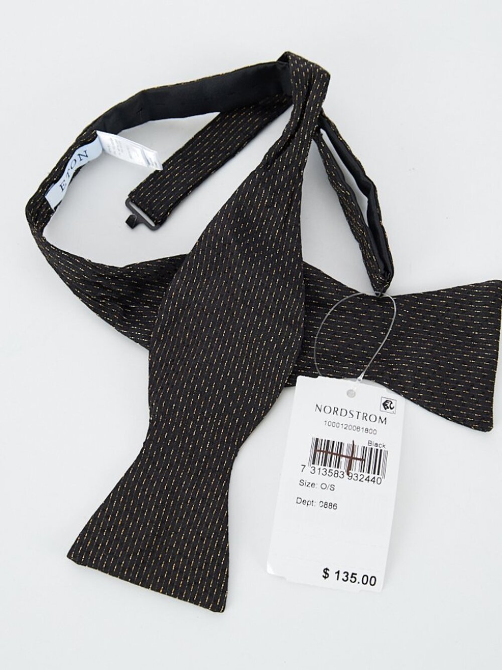 Eton Silk Blend Gold Flecked Black Bowtie Untied NWT One Size